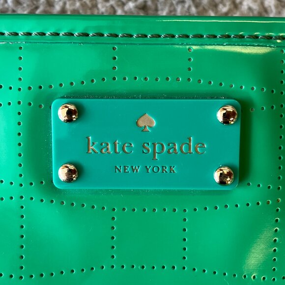 Kate Spade Tote Womens Green Patent Perforated Shoulder Bag Double Handles - Picture 9 of 15